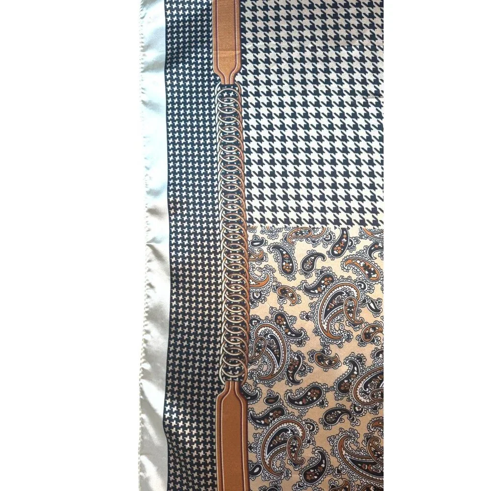 2/$30 Elegant Beautiful Color Block Satin Silk Scarf Herringbone